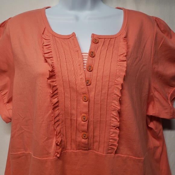 NWT Reference Point 2 1X Peach SS Layered Look with Ruffles Polo Style Top - Picture 3 of 9